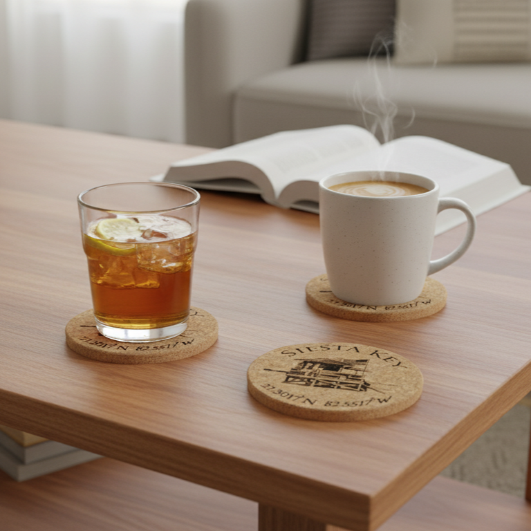 Customizable Laser Engraved Solid Cork Coaster - Eco Friendly