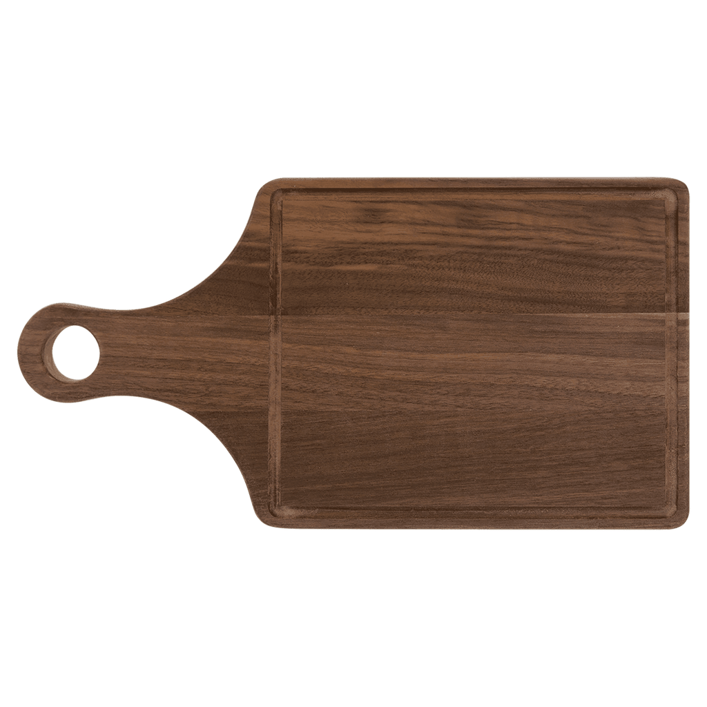 0943W - Custom Walnut Cutting Board Paddle Shape with Drip Ring