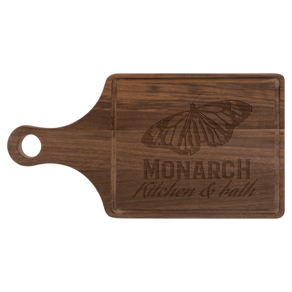 0943W - Custom Walnut Cutting Board Paddle Shape with Drip Ring