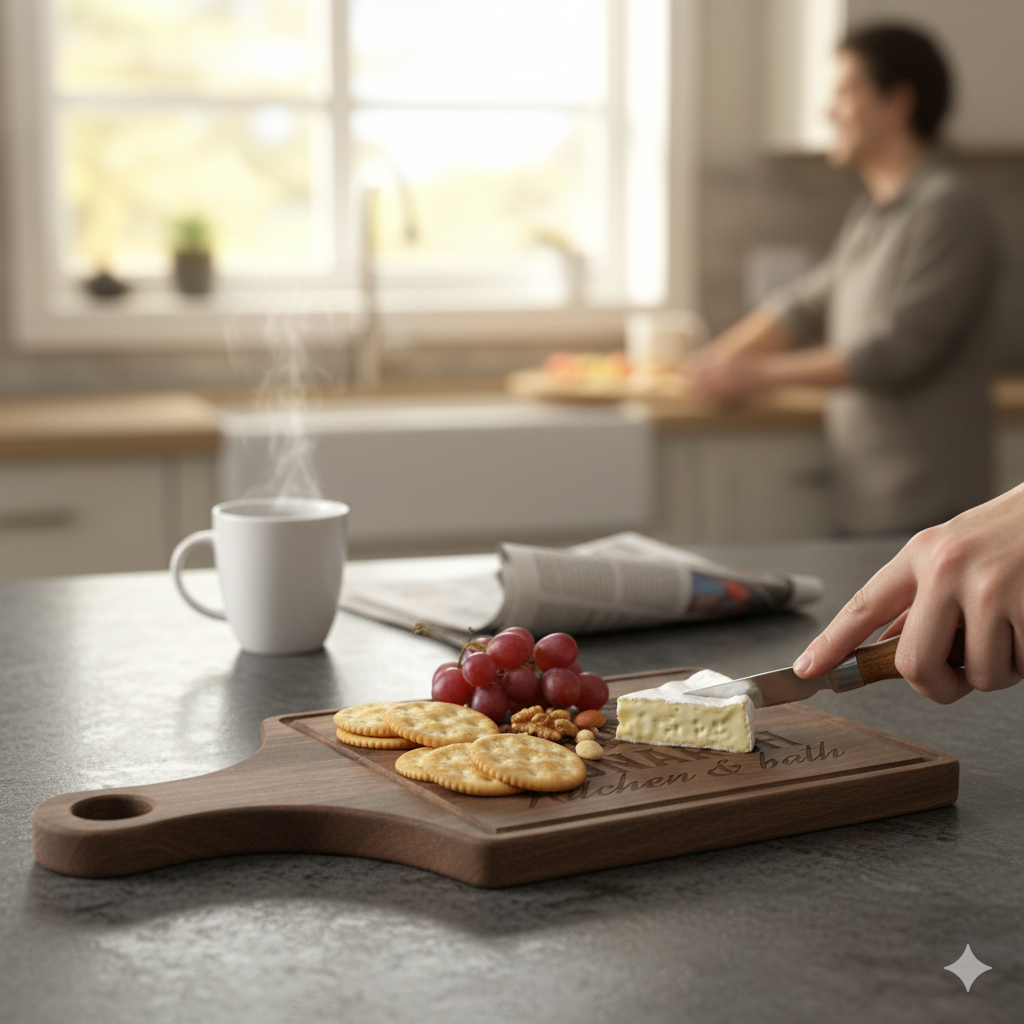 0943W - Custom Walnut Cutting Board Paddle Shape with Drip Ring