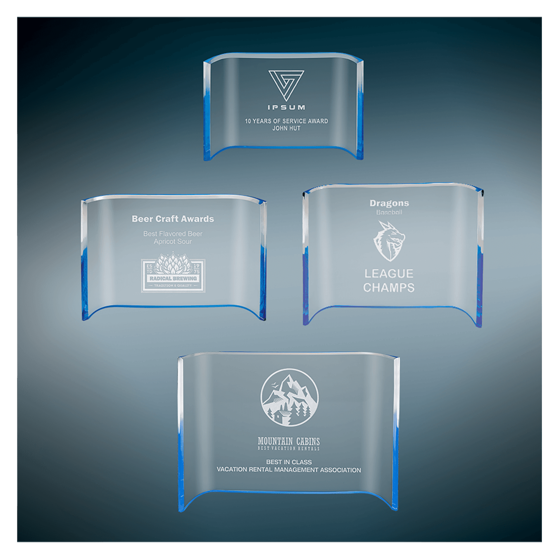 Premier Blue Crescent Acrylic Blank Sample Set