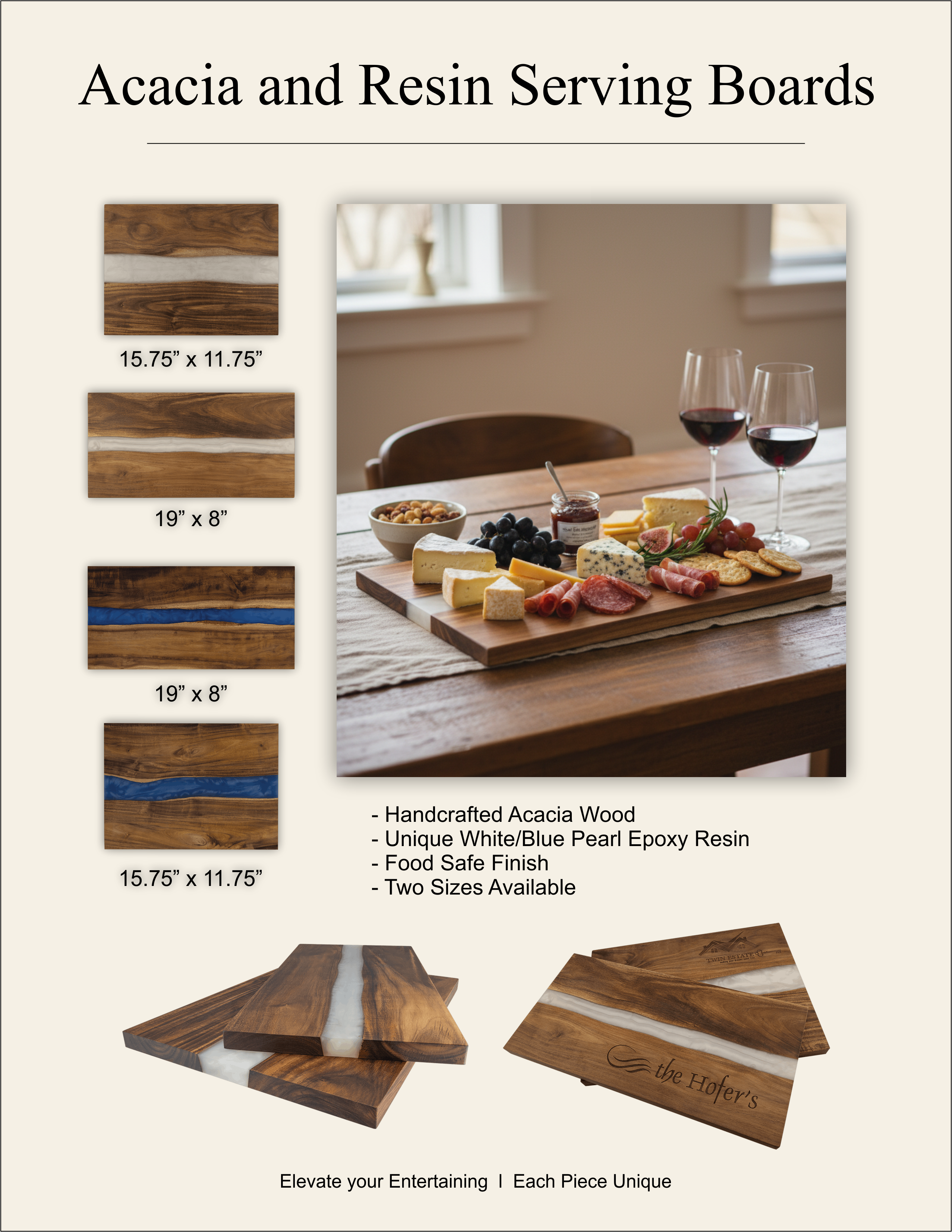 Acacia with Pearl Resin Serving Board