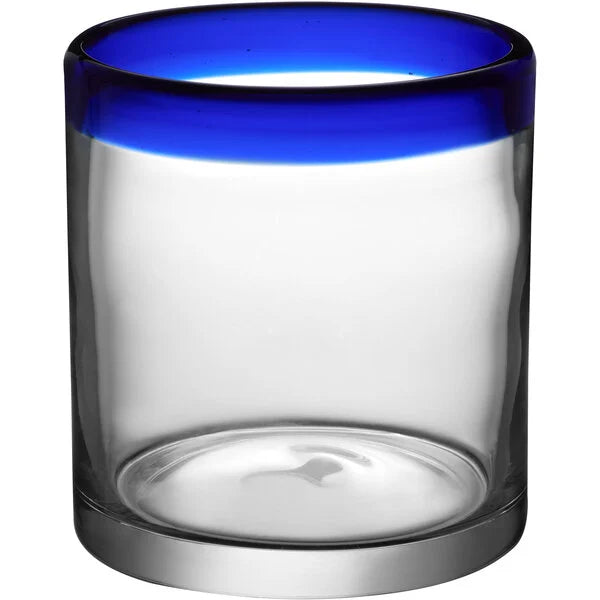 Acopa Tropic 12 oz. Rocks / Old Fashioned Glass with Blue or Green Rim