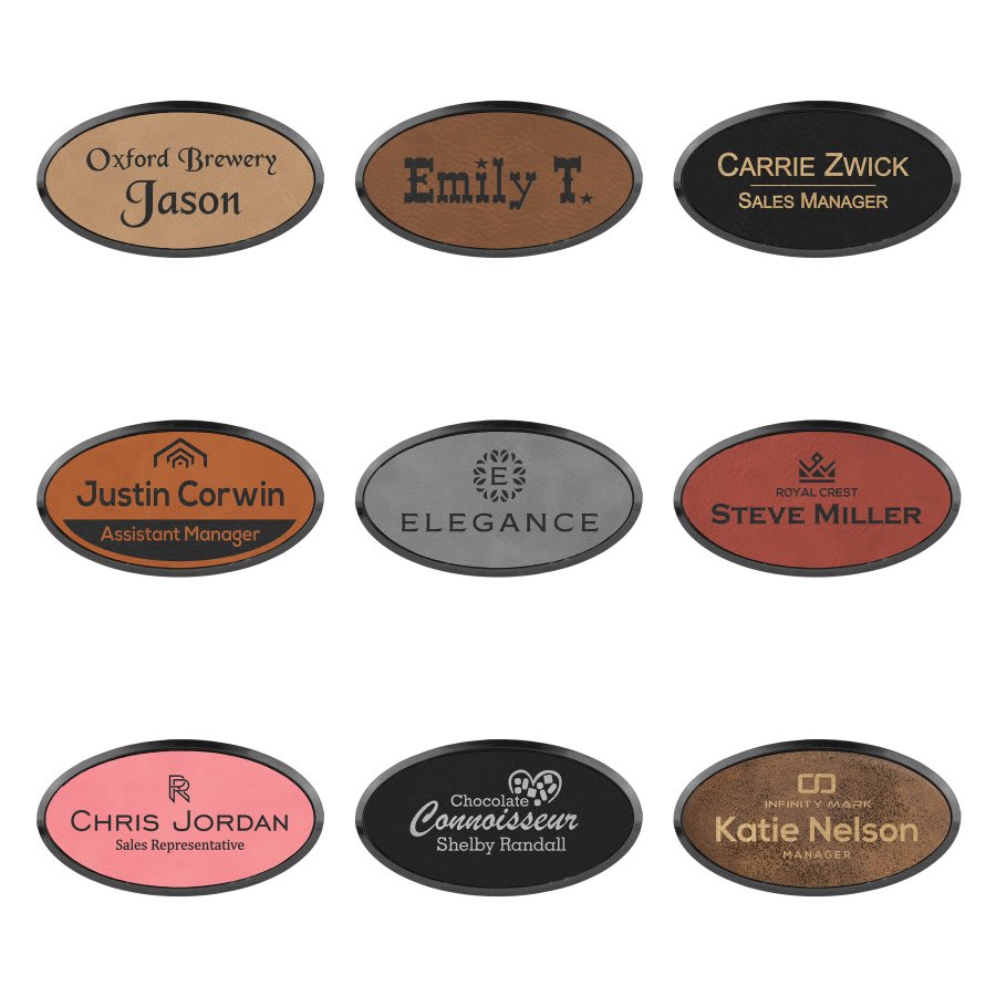 Laserable Leatherette Oval Badge & Frame Sample Set