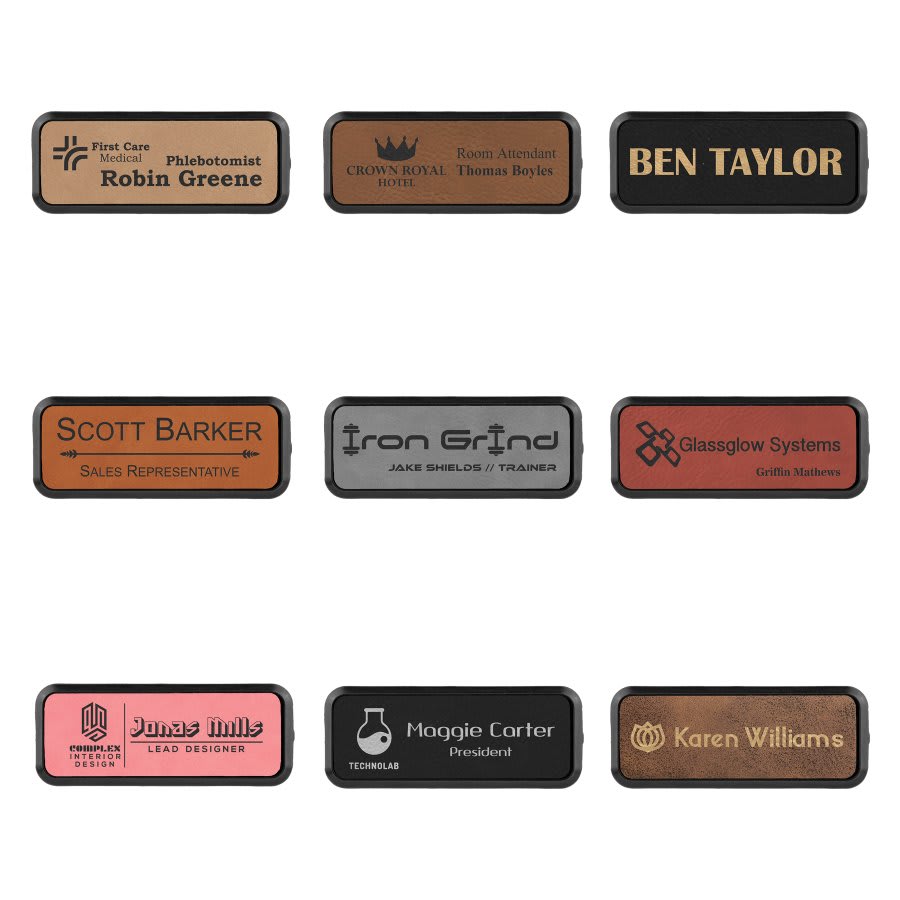 Laserable Leatherette Round Corner Badge & Frame Sample Set