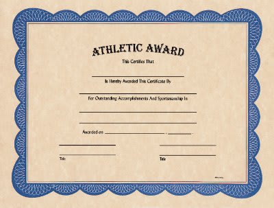 Athletic Award Certificate