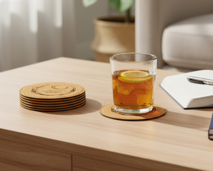 Custom Laser Engravable Leatherette Coaster - Round