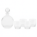 Custom Round Flat Engraved Whiskey Decanter Set with 4 Glasses