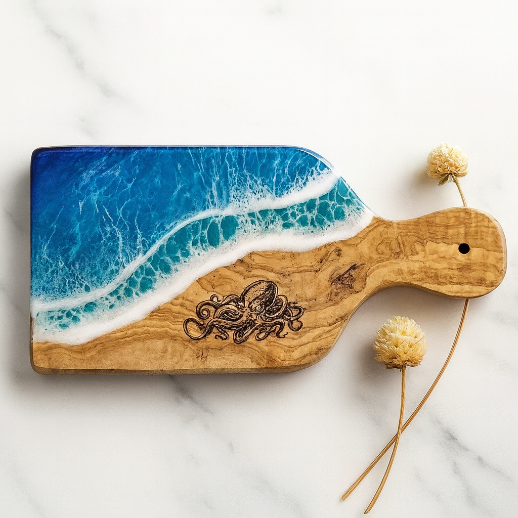 Olive Wood Cheese Board With Resin & Engraving