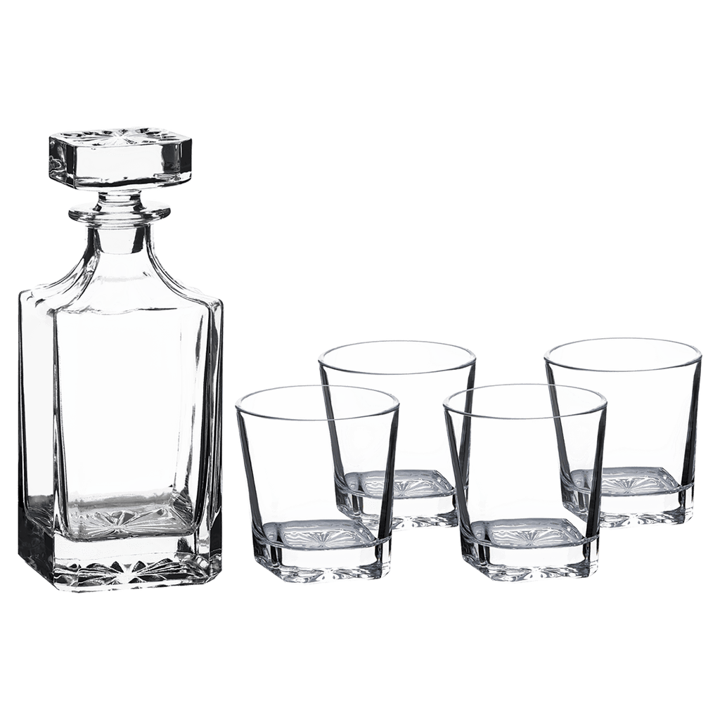 Custom Square Whiskey Decanter Set with 4 Glasses