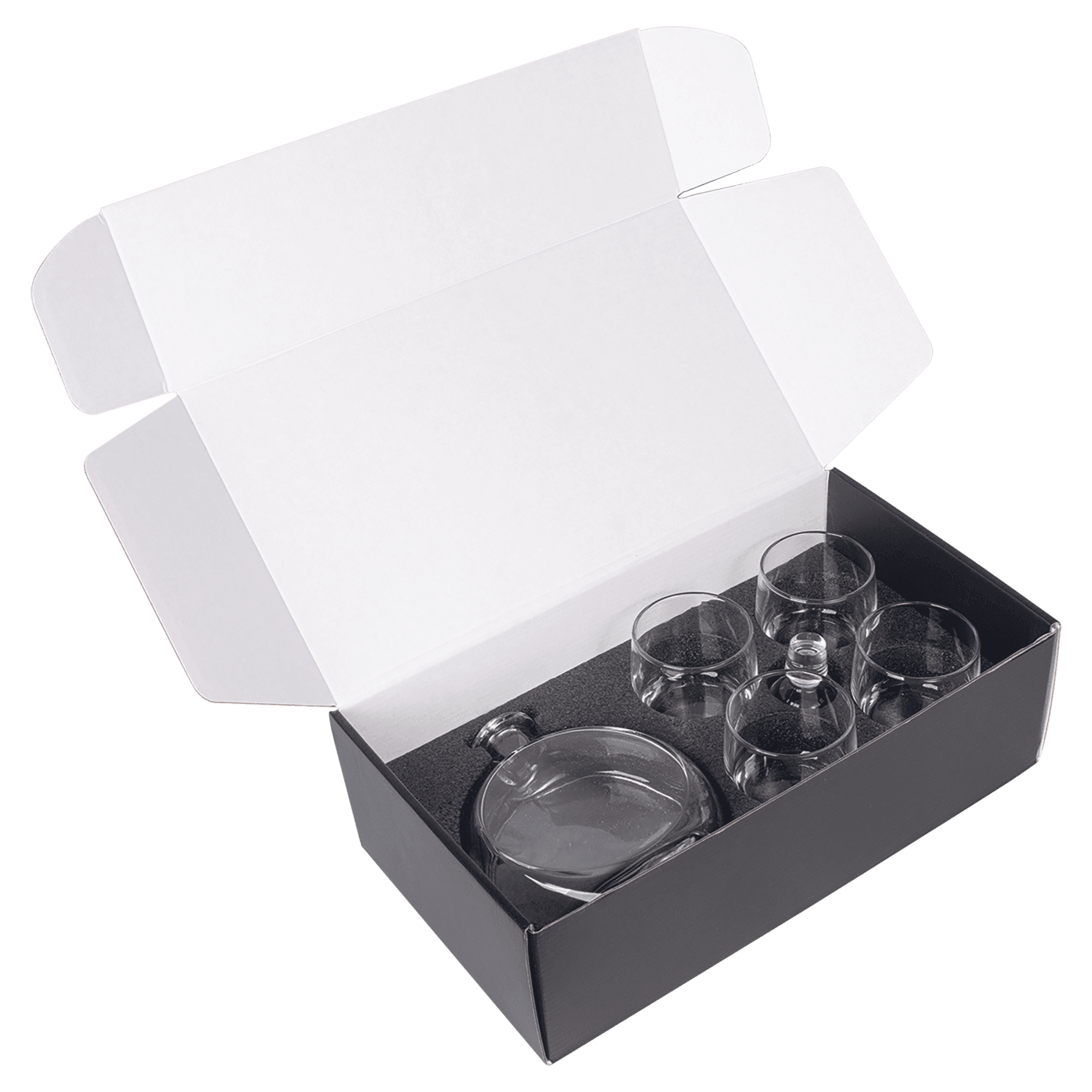 Custom Round Flat Engraved Whiskey Decanter Set with 4 Glasses