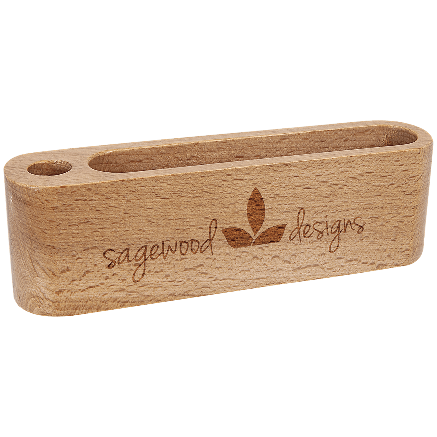 Beech Wood Business Card and Pen Holder