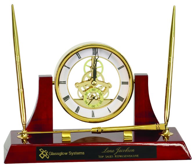 Executive Piano Finish Clock with 2 Pens and Letter Opener