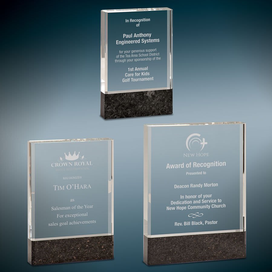 Fusion Glass Award with Genuine Black Marble Blank Sample Set
