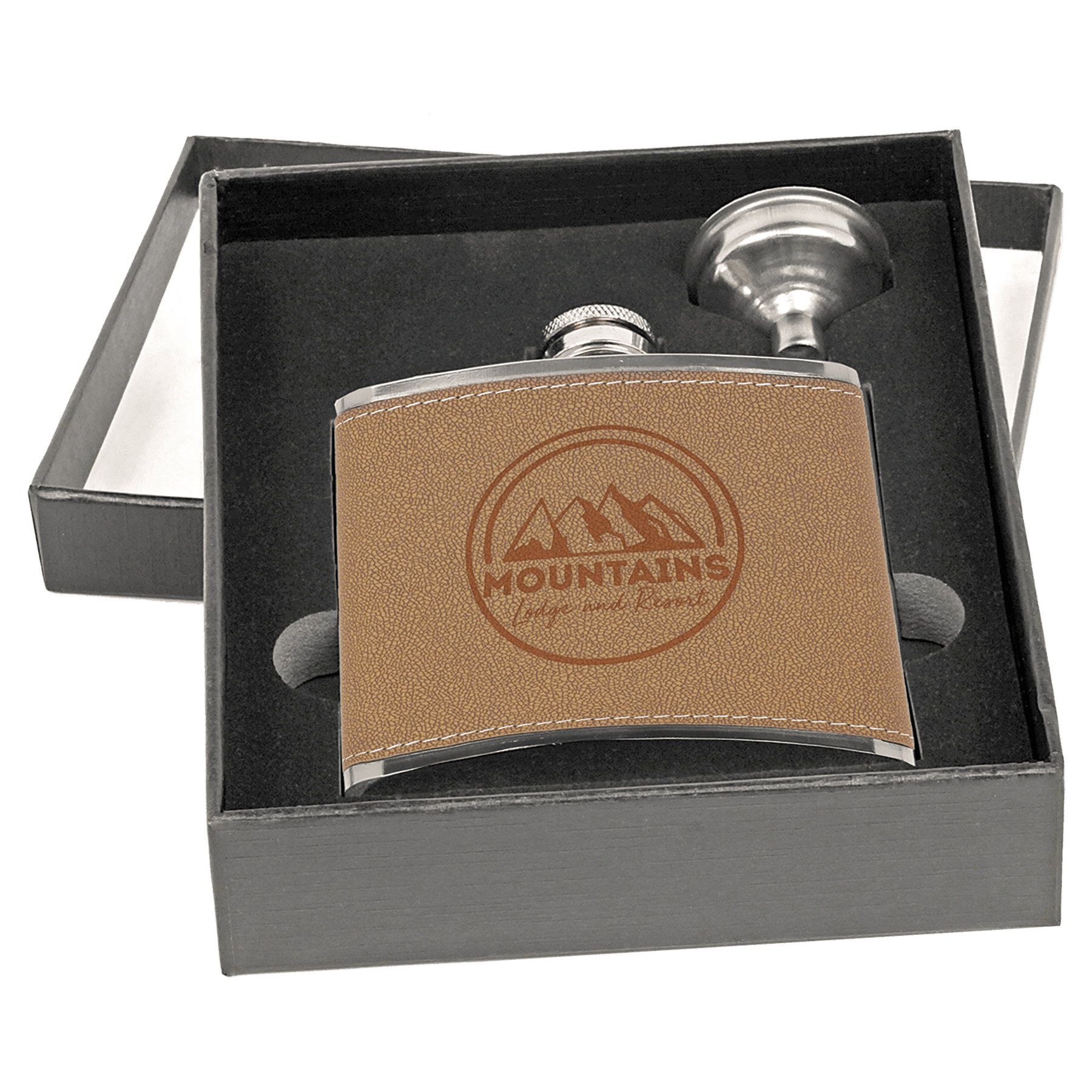 6 oz. Flask Set with Funnel in Black Presentation Box