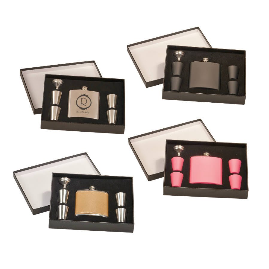 Laserable Flask Gift Set with Shot Glasses