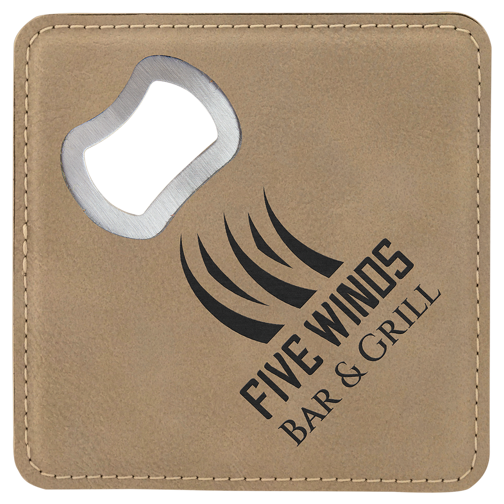 Leatherette Coaster & Bottle Opener Combo - Custom Engravable