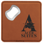 Leatherette Coaster & Bottle Opener Combo - Custom Engravable