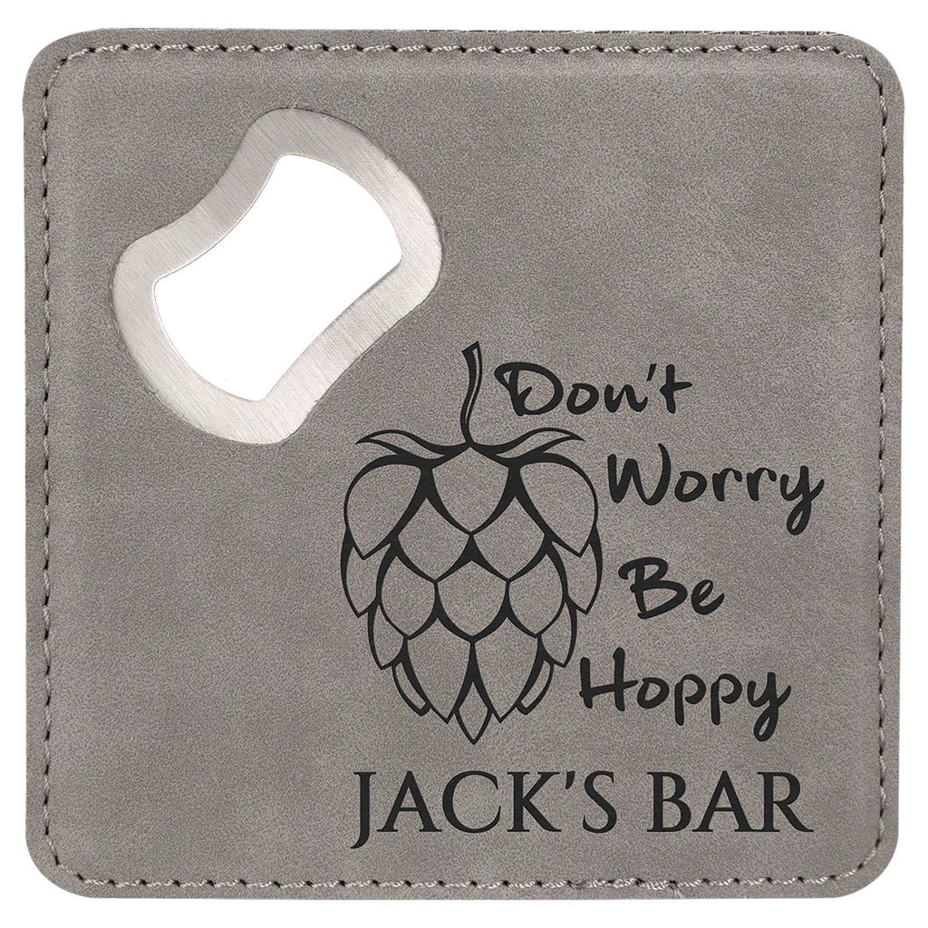 Leatherette Coaster & Bottle Opener Combo - Custom Engravable