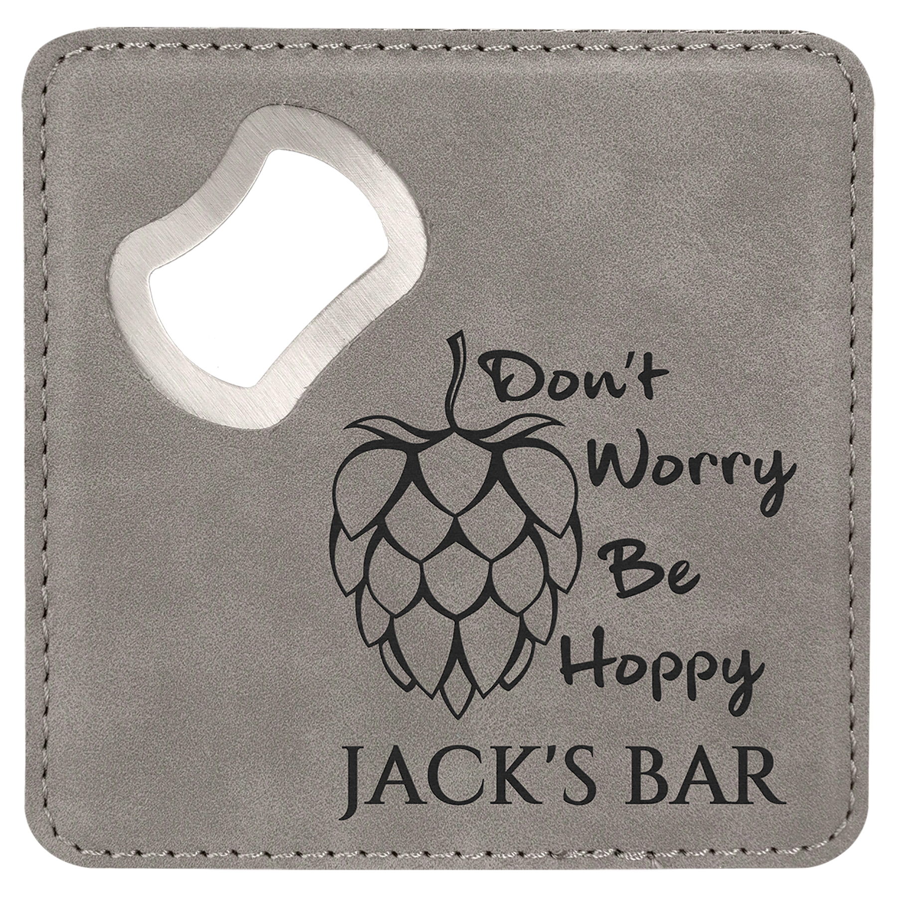 Leatherette Coaster & Bottle Opener Combo - Custom Engravable