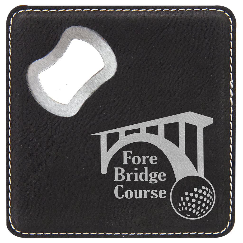 Leatherette Coaster & Bottle Opener Combo - Custom Engravable