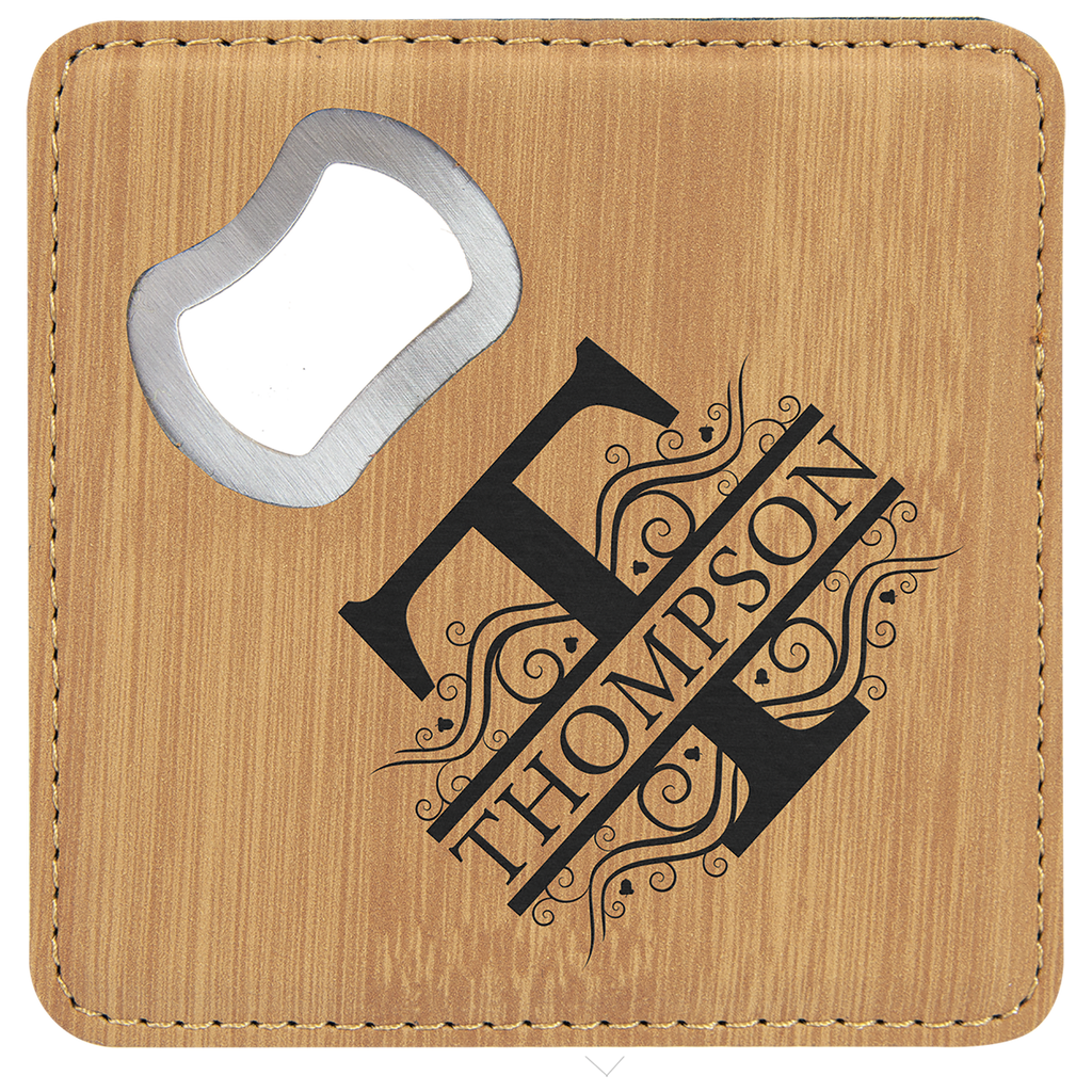 Leatherette Coaster & Bottle Opener Combo - Custom Engravable