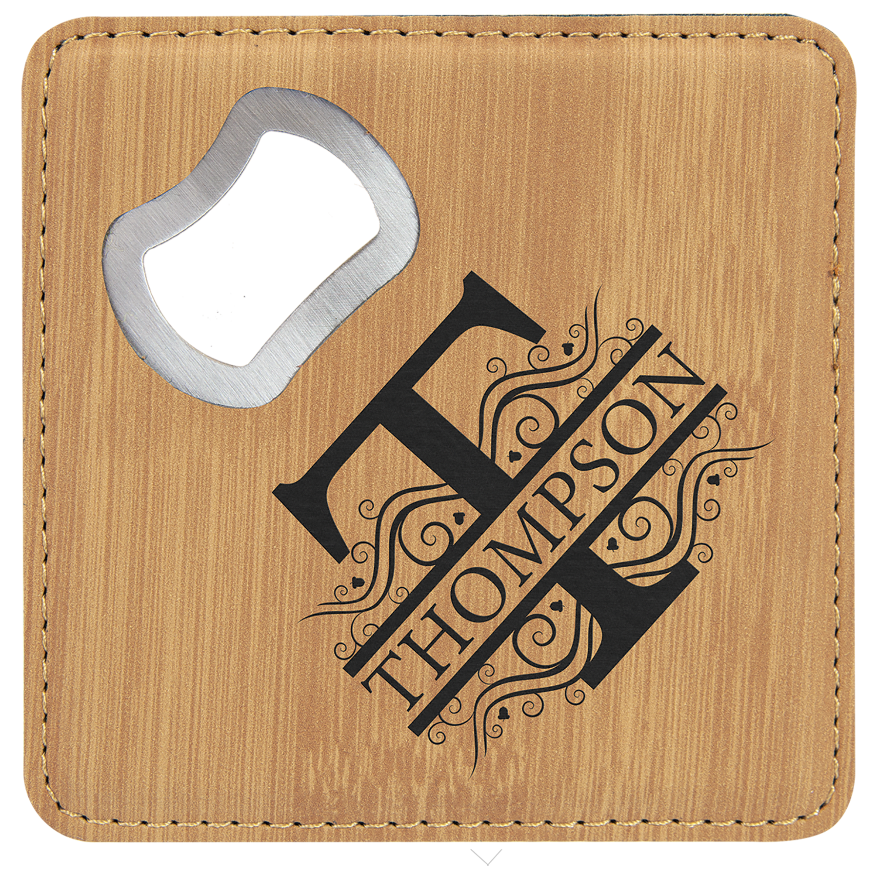 Leatherette Coaster & Bottle Opener Combo - Custom Engravable