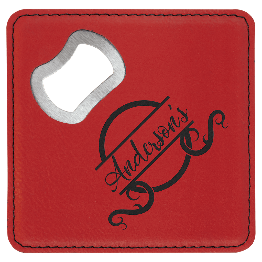 Leatherette Coaster & Bottle Opener Combo - Custom Engravable