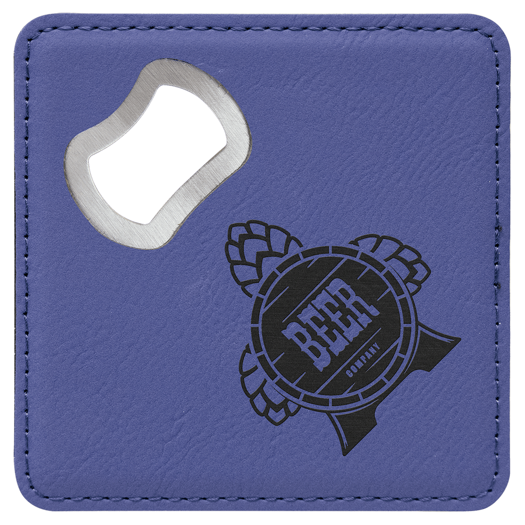 Leatherette Coaster & Bottle Opener Combo - Custom Engravable