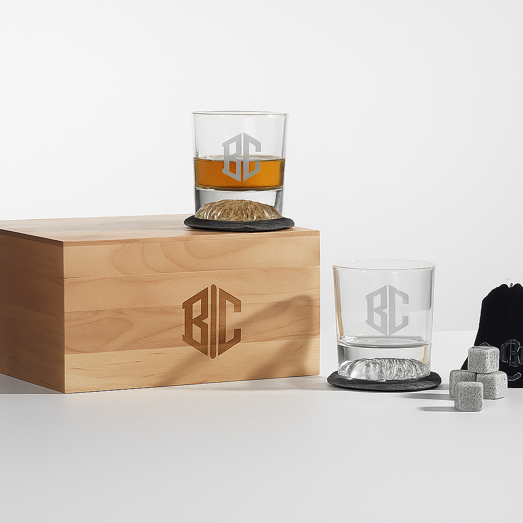 Custom Engraved Whiskey Gift Set with Wooden Box