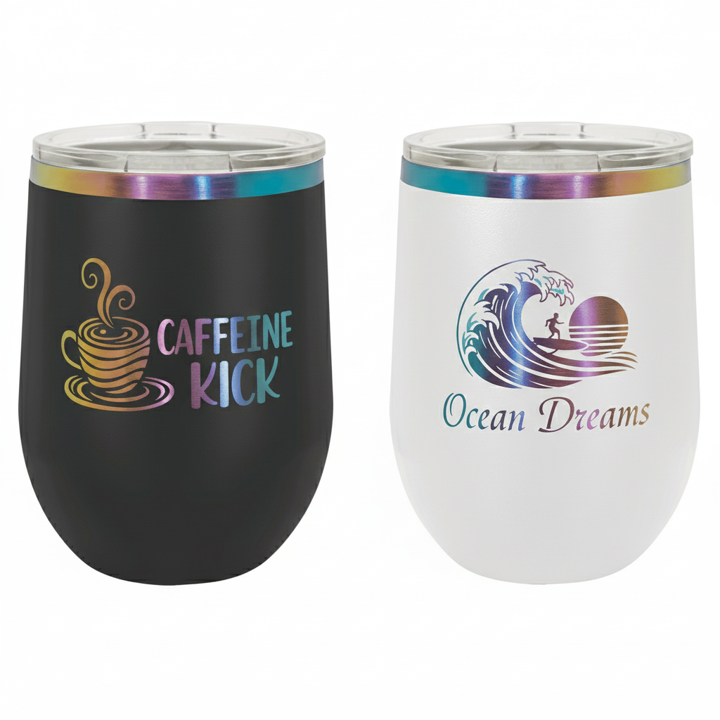 Custom 12 oz. Prism Stemless Wine Tumbler in White or Black