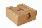 Custom Engraved 4-Piece Bamboo Coaster Set with Holder