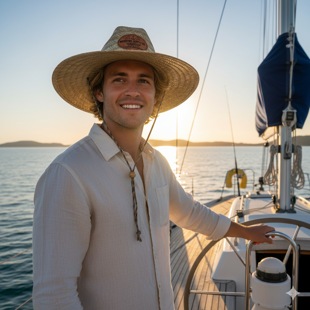 Custom Leather Patch OTTO Straw Lifeguard Hat with Cord