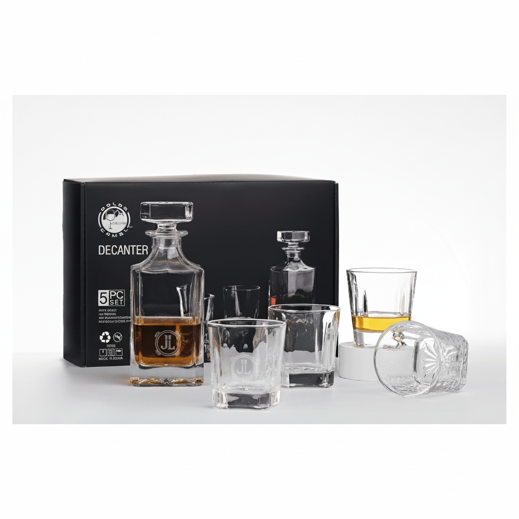 Custom Square Whiskey Decanter Set with 4 Glasses