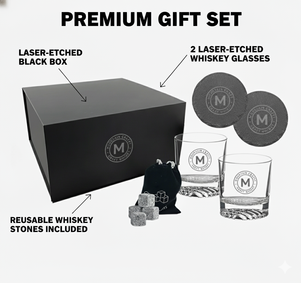 Luxury Whiskey Set: Glasses, Coasters & Reusable Chilling Stones Gift Box