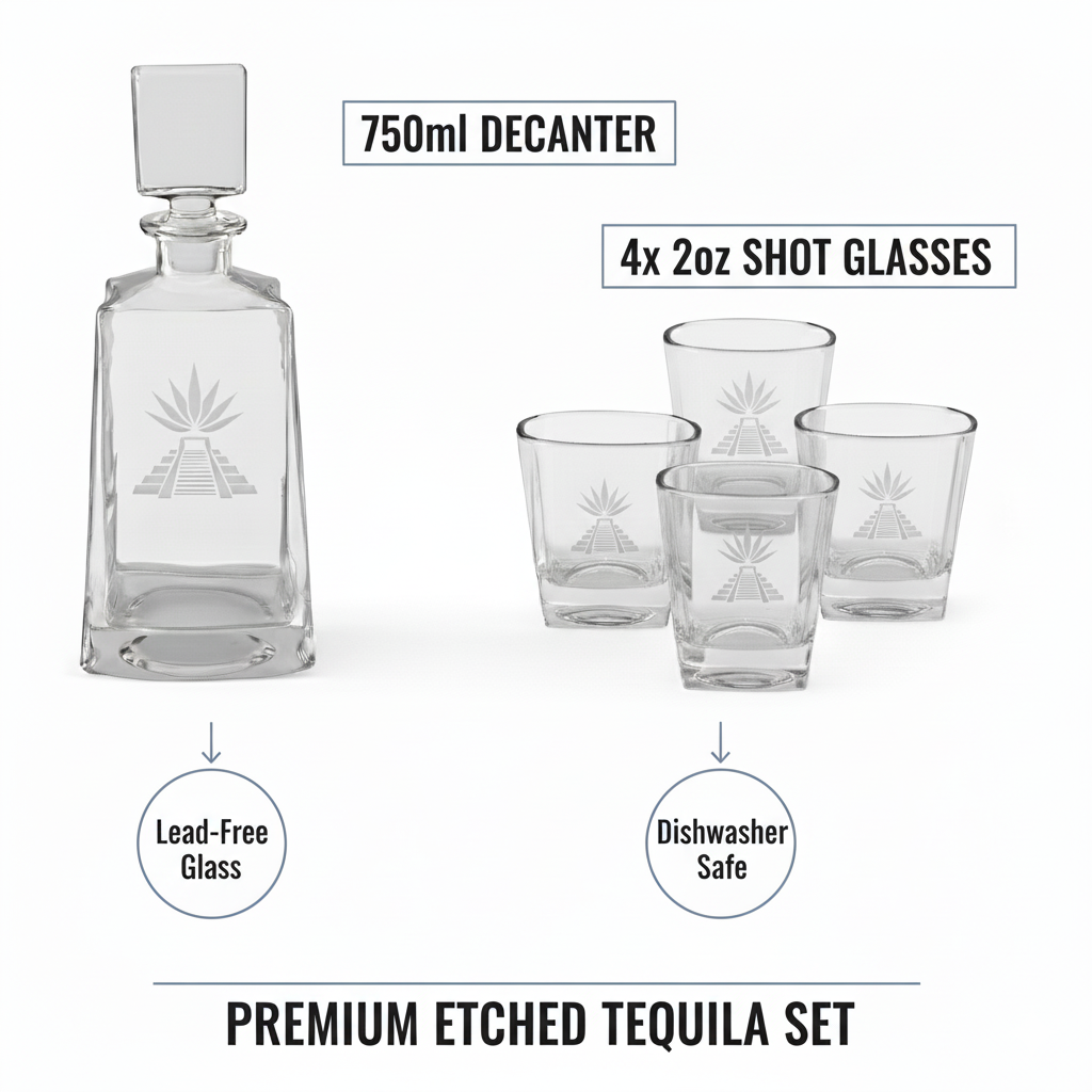 Custom Tequila Decanter Set with 4 Glasses