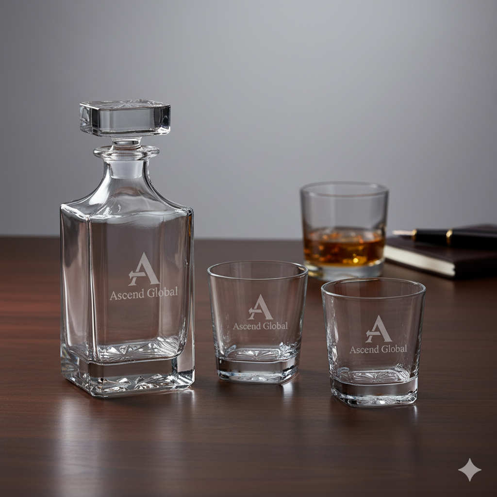 Custom Square Whiskey Decanter Set with 4 Glasses