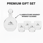 Custom Round Flat Engraved Whiskey Decanter Set with 4 Glasses