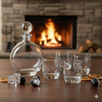 Custom Round Flat Engraved Whiskey Decanter Set with 4 Glasses