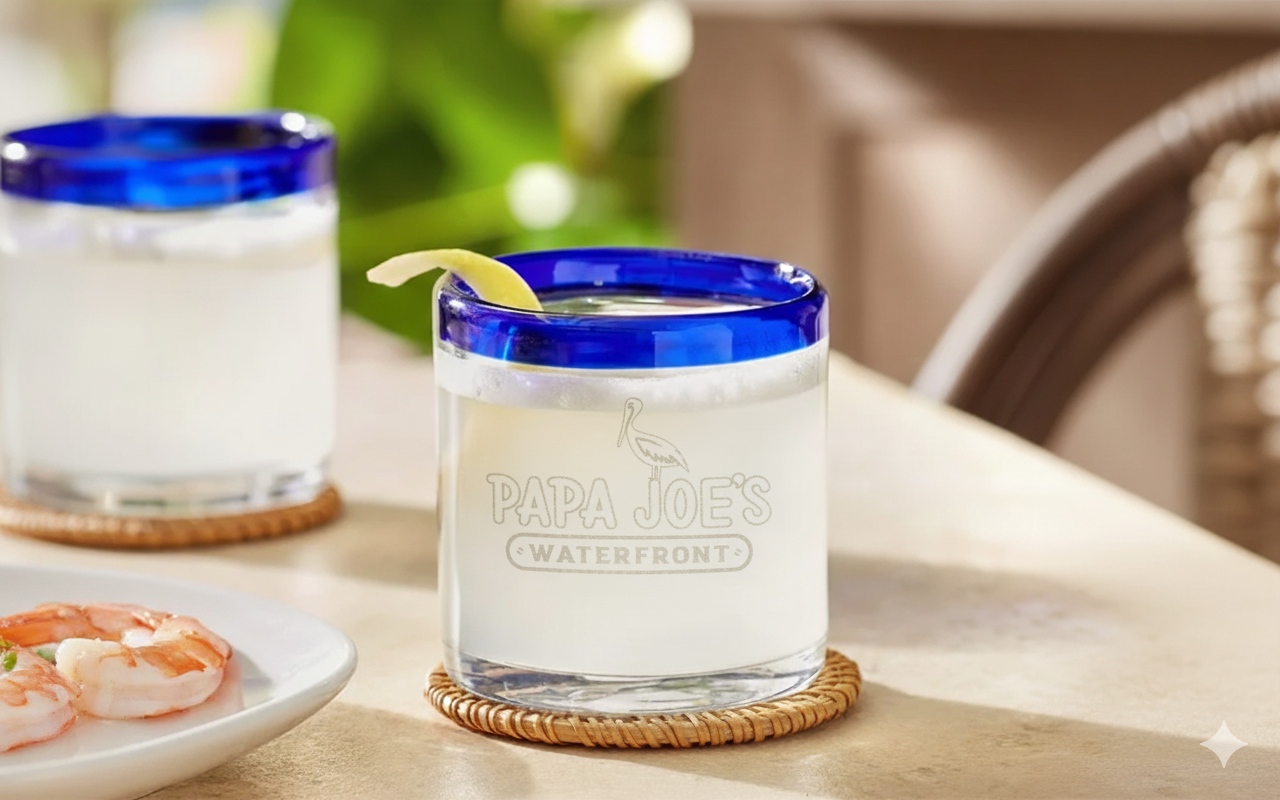 Acopa Tropic 12 oz. Rocks / Old Fashioned Glass with Blue or Green Rim