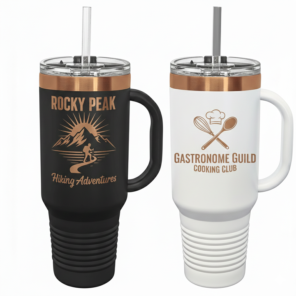 Custom 40 oz. Black or White Rose Gold Travel Mug with Handle