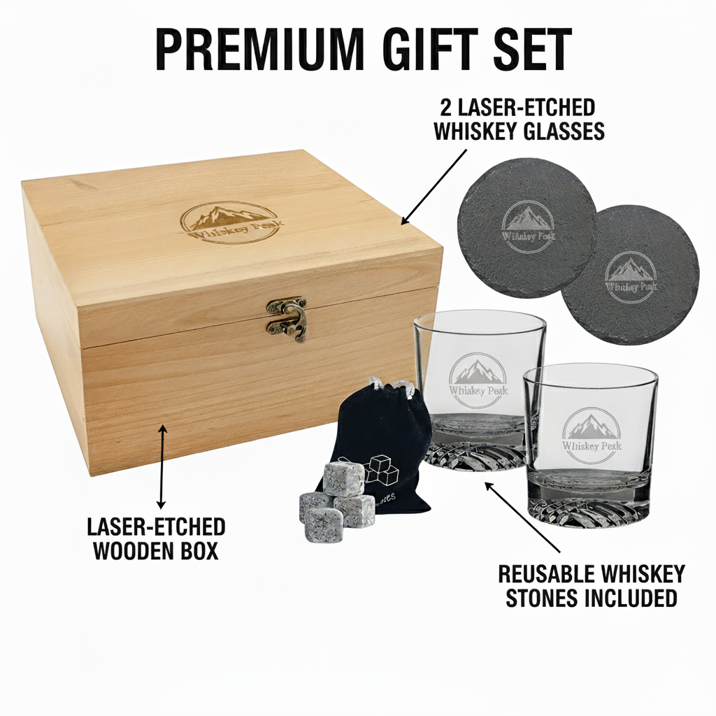 Custom Engraved Whiskey Gift Set with Wooden Box