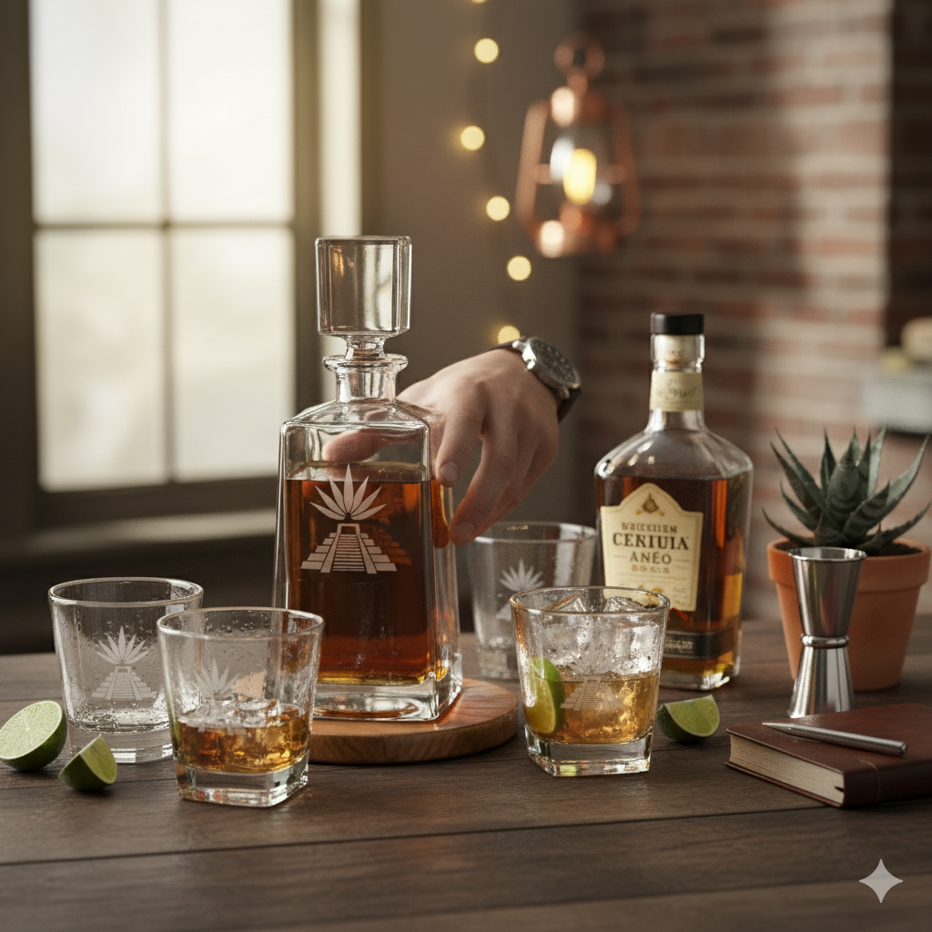 Custom Tequila Decanter Set with 4 Glasses