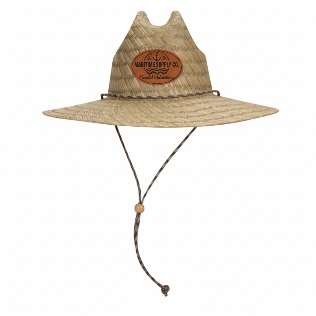 Custom Leather Patch OTTO Straw Lifeguard Hat with Cord
