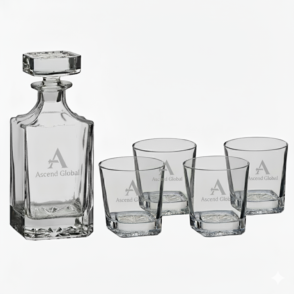 Custom Square Whiskey Decanter Set with 4 Glasses