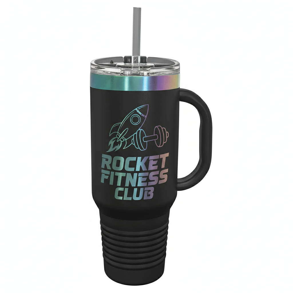 Custom 40 oz. Prism Travel Mug with Handle & Straw in White or Black