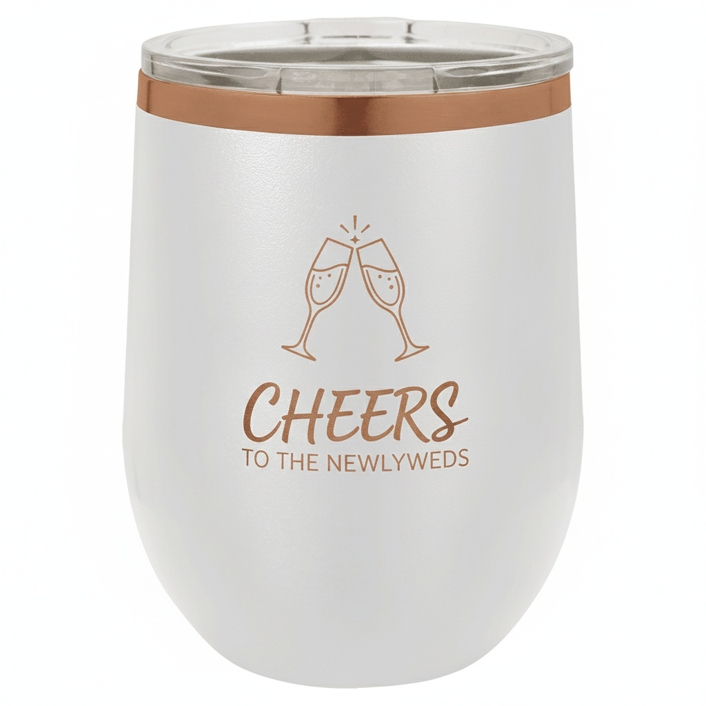 Custom 12 oz. Black or White Rose Gold Stemless Wine Tumbler