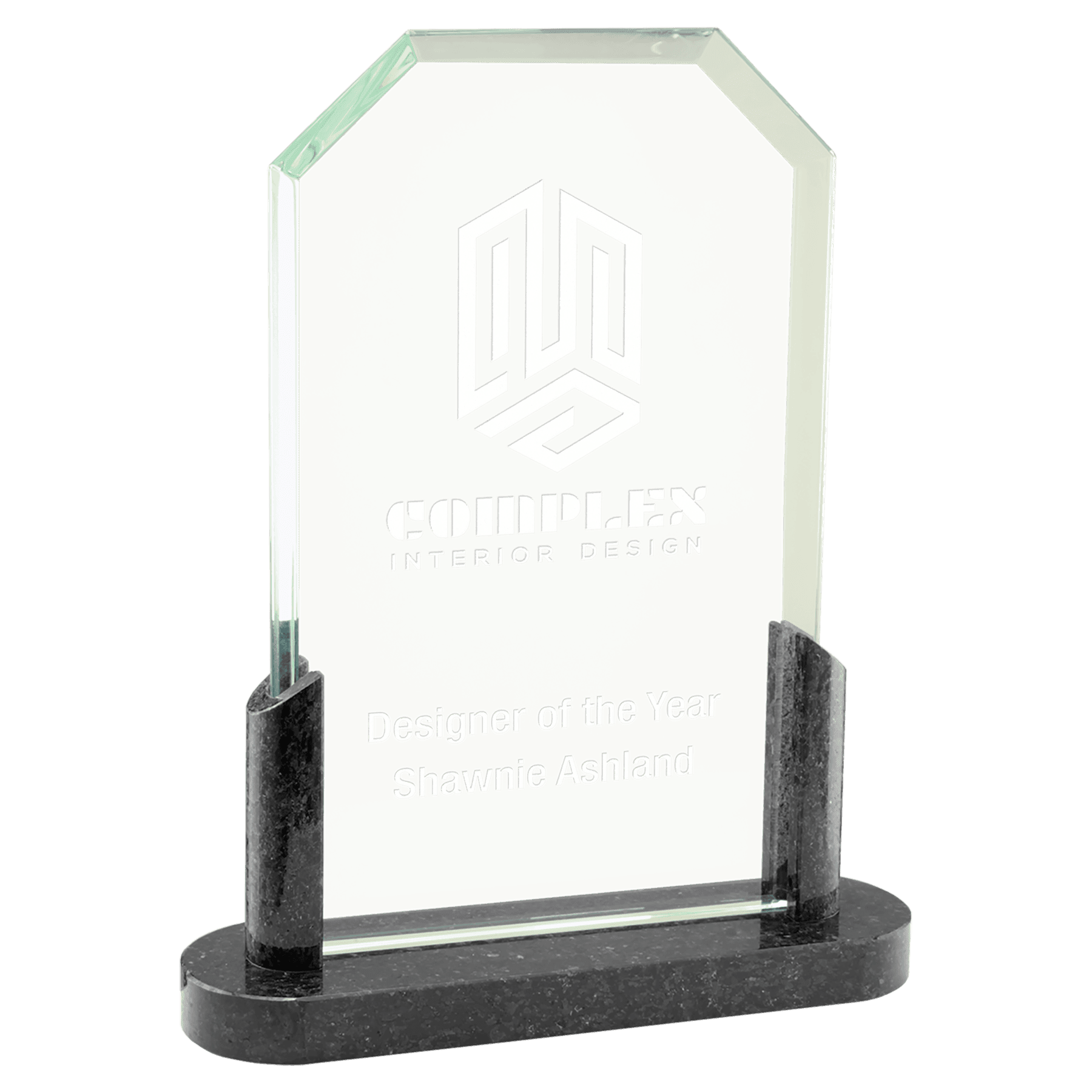 Clipped Corners Glass Award with Black Marble Base