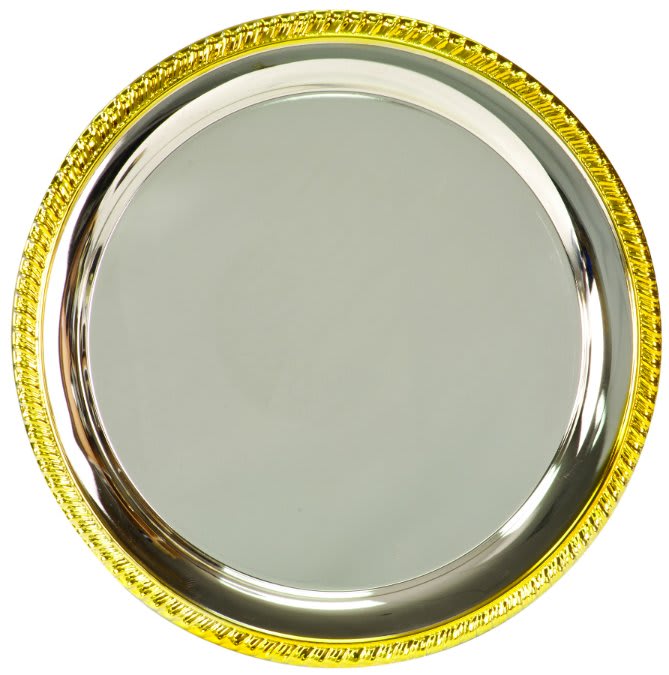 Round Gold Rim Silver Plated Tray