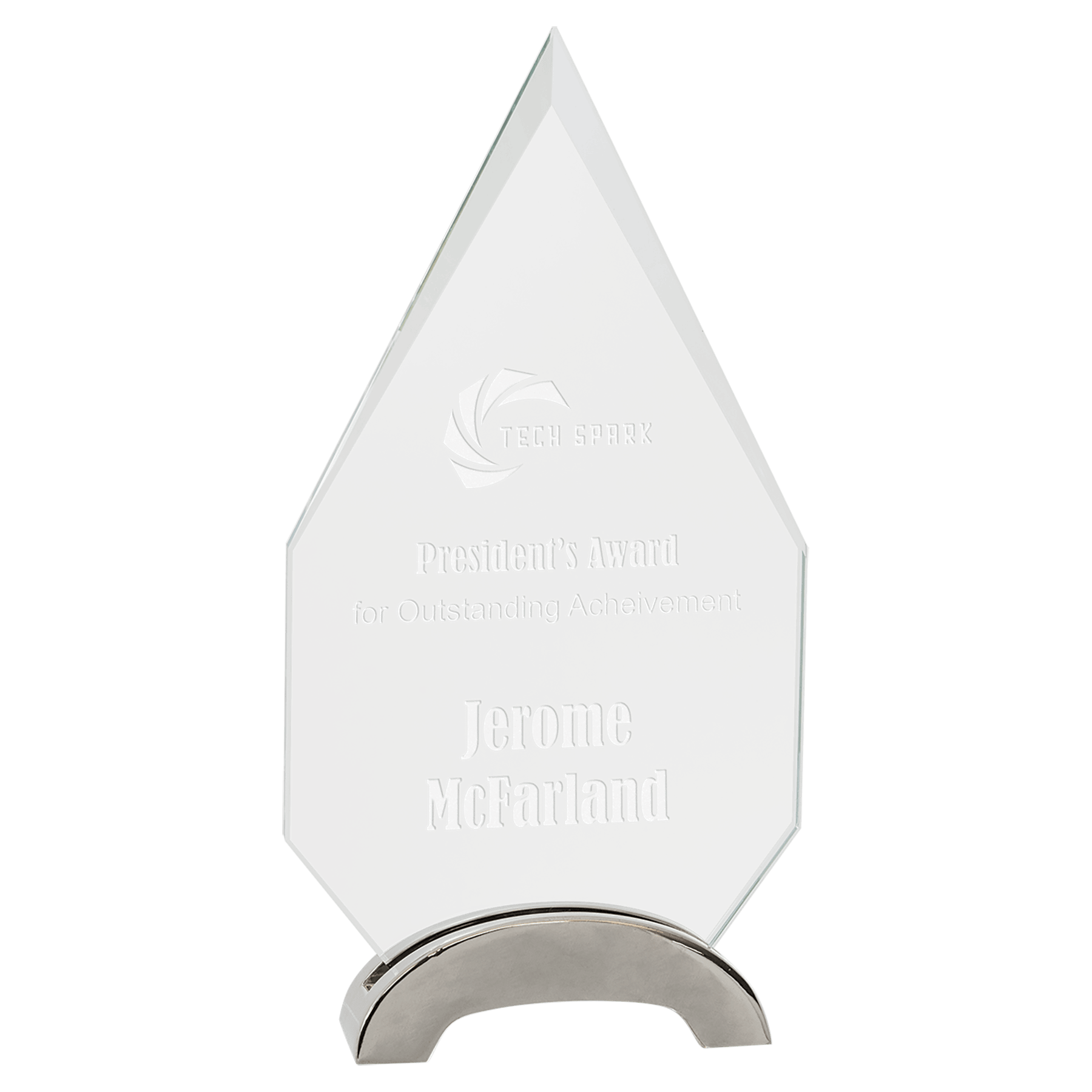 Premier Platinum Glass Diamond Award with Arch Metal Base